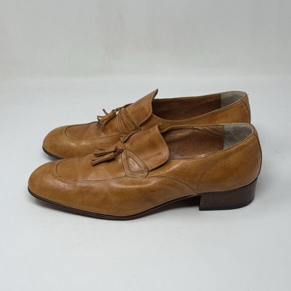 Jean Pier Clemente Loafers Mens 9.5 D Tan Brown Leather Tasseled Vintage Italy main image 4